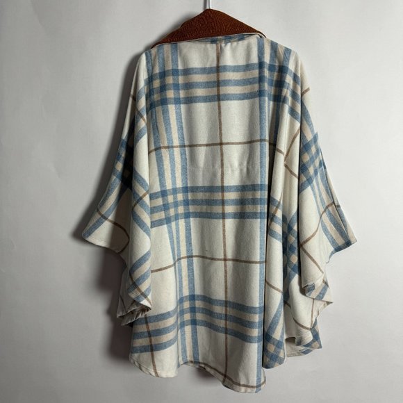 NEW FREE PEOPLE WOODSTOCK BRUSHED PLAID PONCHO CAPE JACKET ONE SIZE 💙💙💙 - Picture 4 of 4